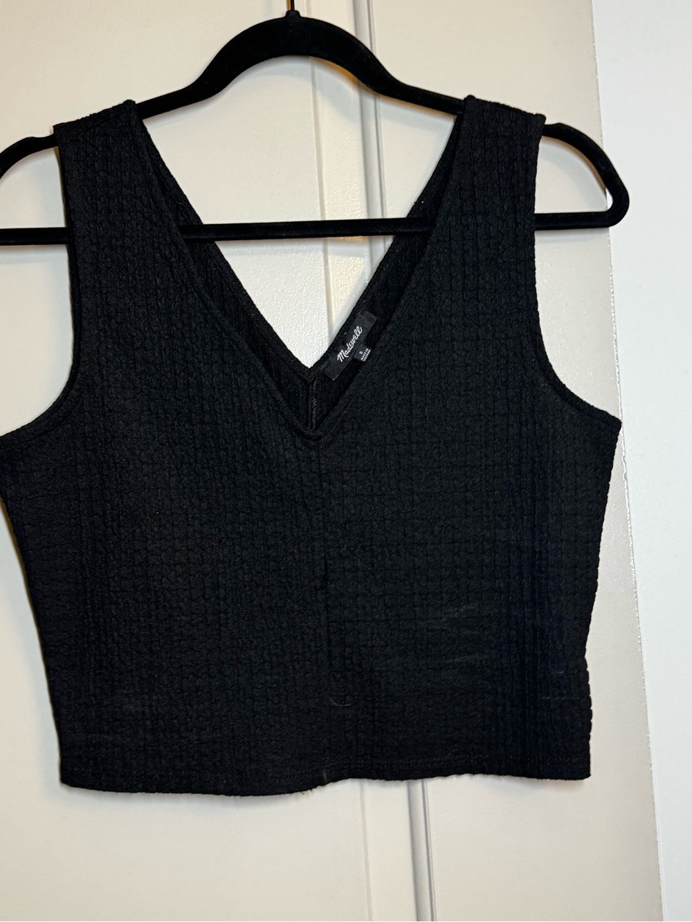 Madewell Black Textured V-Neck Cropped Tank Top